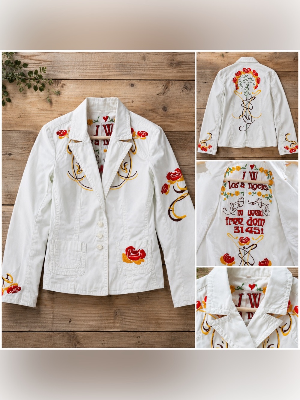 Johnny Was Embroidered Cotton Blazer Jacket White Floral Western Boho M